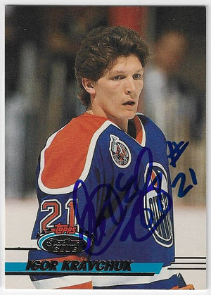 Carte de hockey Stadium Club 1993-94 signée par Igor Kravchuk - Oilers d'Edmonton
