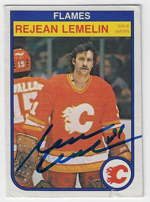 Rejean (Reggie) Lemelin Signed 1982-83 O-Pee-Chee Hockey Card - Calgary Flames