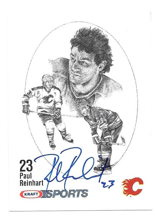 Paul Reinhart Signed 1986-87 Kraft Drawings Hockey Card - Calgary Flames