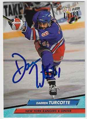 Darren Turcotte Signed 1992-93 Fleer Ultra Hockey Card - New York Rangers