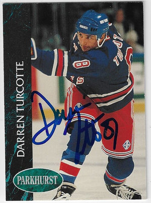 Darren Turcotte Signed 1992-93 Parkhurst Hockey Card - New York Rangers