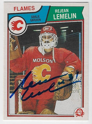 Rejean (Reggie) Lemelin Signed 1984-85 Topps Hockey Card - Calgary Flames
