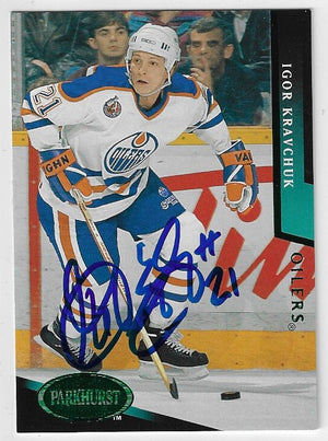 Carte de hockey sur glace Parkhurst Emerald 1993-94 signée par Igor Kravchuk - Oilers d'Edmonton