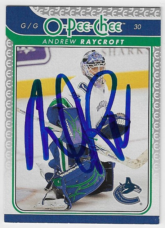 Andrew Raycroft Signed 2009-10 O-Pee-Chee Hockey Card - Vancouver Canucks