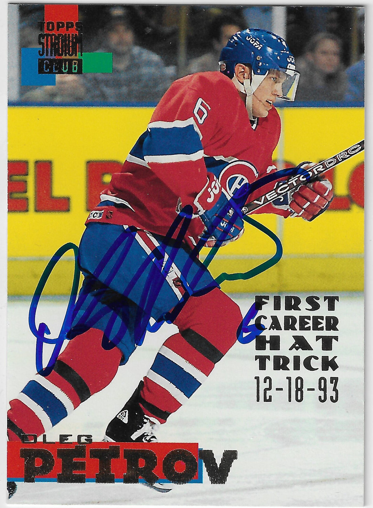 Oleg Petrov Signed 1994-95 Stadium Club Hockey Card - Montreal Canadiens