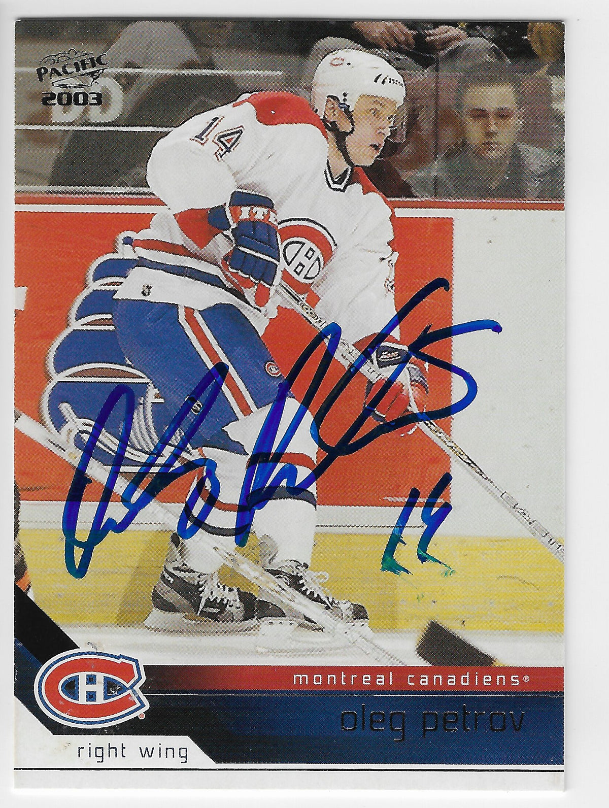 Oleg Petrov Signed 2002-03 Pacific Hockey Card - Montreal Canadiens