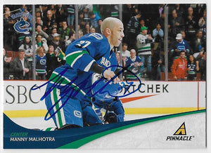Manny Malhotra Signed 2010-11 Pinnacle Hockey Card - Vancouver Canucks
