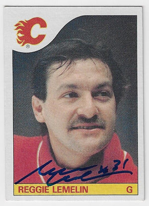 Rejean (Reggie) Lemelin Signed 1985-86 Topps Hockey Card - Calgary Flames