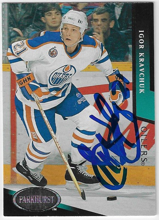 Carte de hockey Parkhurst 1993-94 signée par Igor Kravchuk - Oilers d'Edmonton