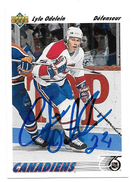 Lyle Odelein Signed 1991-92 Upper Deck Hockey Card - Montreal Canadiens