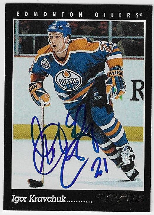 Carte de hockey Pinnacle signée par Igor Kravchuk (Edmonton Oilers), saison 1993-1994