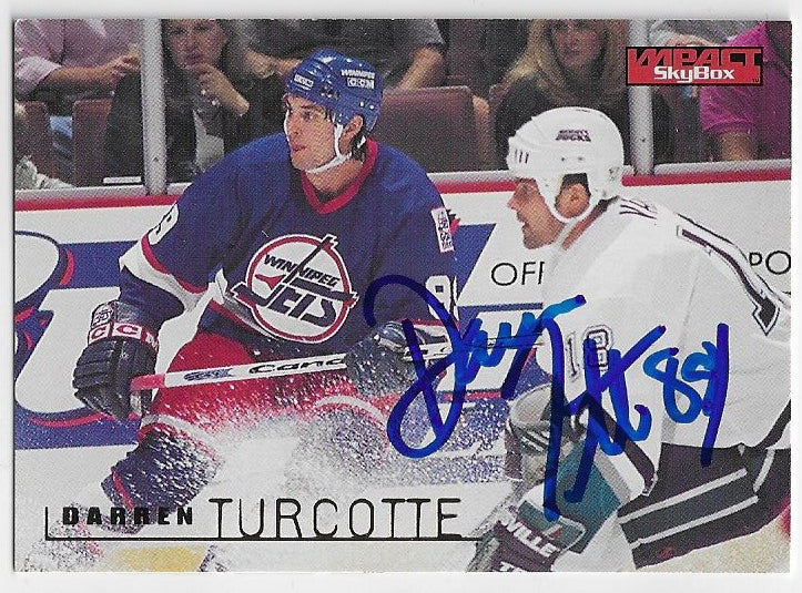 Darren Turcotte Signed 1995-96 SkyBox Impact Hockey Card - Winnipeg Jets