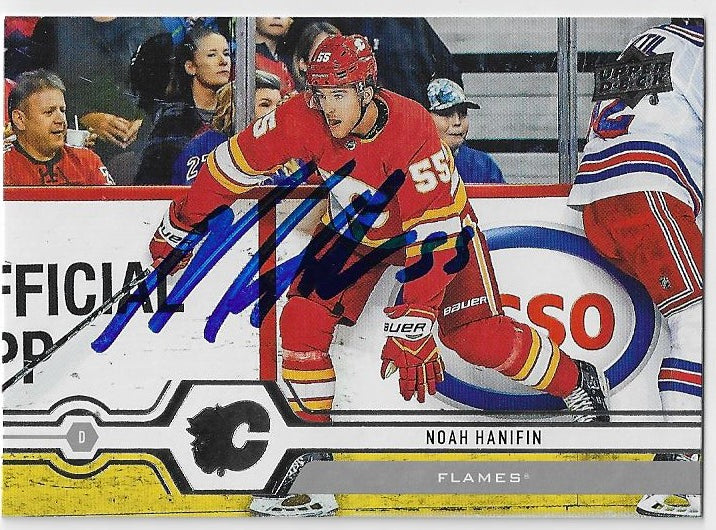 Noah Hanifin Signed 2019-20 Upper Deck Hockey Card - Calgary Flames