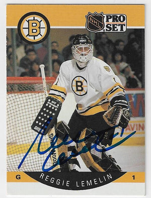 Rejean (Reggie) Lemelin Signed 1990-91 Pro Set Hockey Card - Boston Bruins