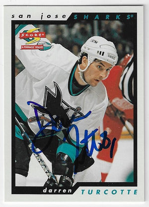 Darren Turcotte Signed 1996-97 Score Hockey Card - San Jose Sharks