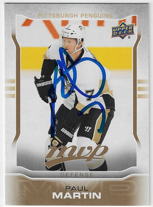Paul Martin Signed 2014-15 Upper Deck MVP Hockey Card - Pittsburgh Penguins