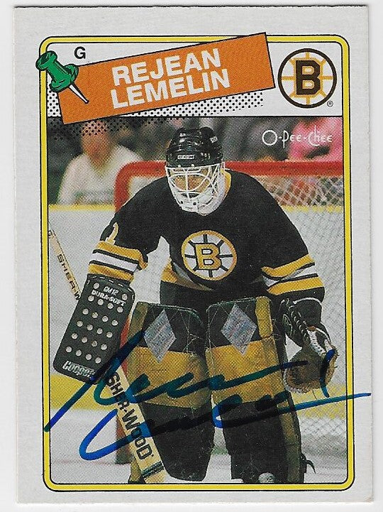Rejean (Reggie) Lemelin Signed 1988-89 O-Pee-Chee Hockey Card - Boston Bruins