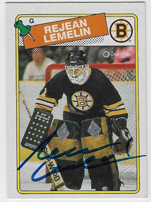 Rejean (Reggie) Lemelin Signed 1988-89 O-Pee-Chee Hockey Card - Boston Bruins
