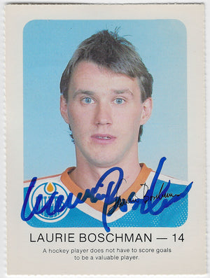 Laurie Boschman Signed 1982-83 Red Rooster Hockey Card - Edmonton Oilers