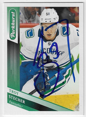 Troy Stecher Signed 2019-20 Parkhurst Hockey Card - Vancouver Canucks