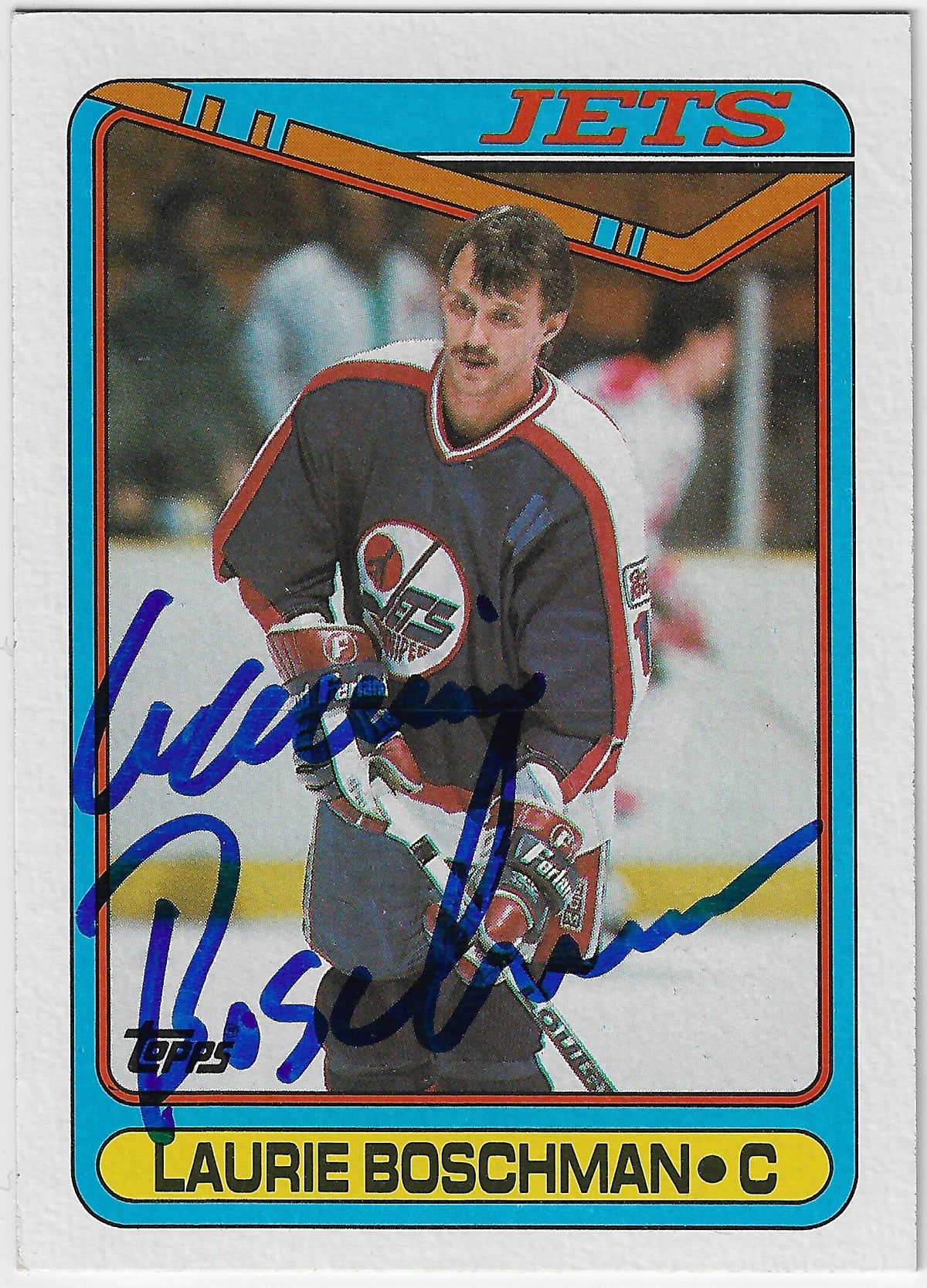 Laurie Boschman Signed 1990-91 Topps Hockey Card - Winnipeg Jets