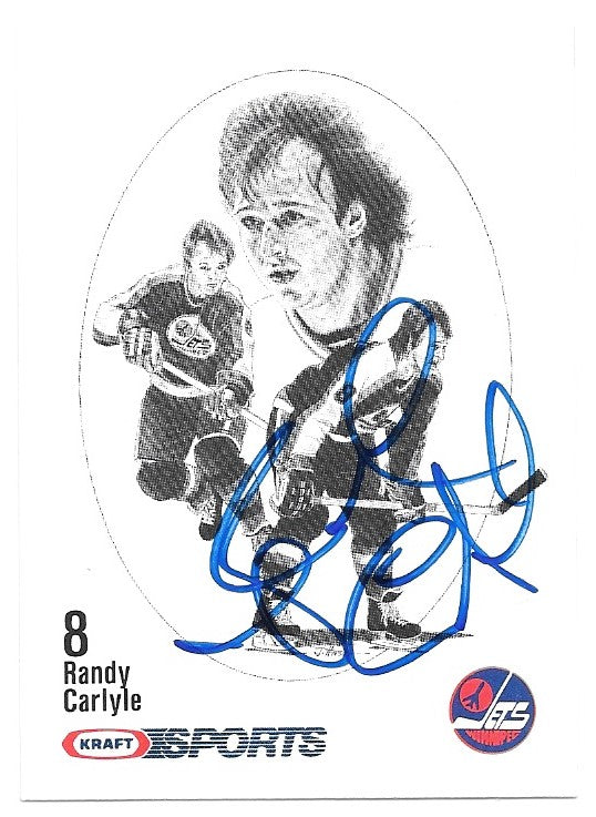 Randy Carlyle Signed 1986-87 Kraft Drawings Hockey Card - Winnipeg Jets