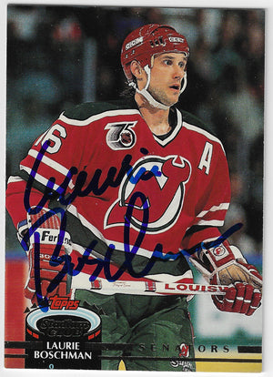 Laurie Boschman Signed 1992-93 Stadium Club Hockey Card - New Jersey Devils