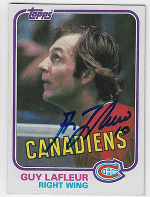 Guy Lafleur Signed 1981-82 Topps Hockey Card - Montreal Canadiens