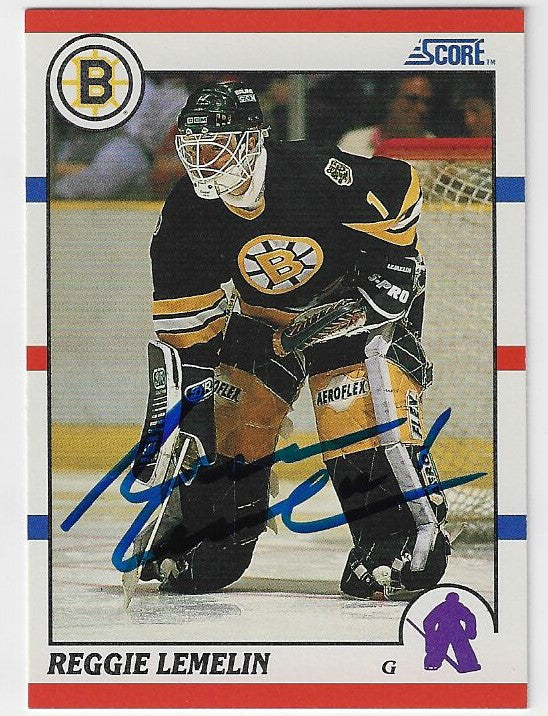 Rejean (Reggie) Lemelin Signed 1990-91 Score Hockey Card - Boston Bruins