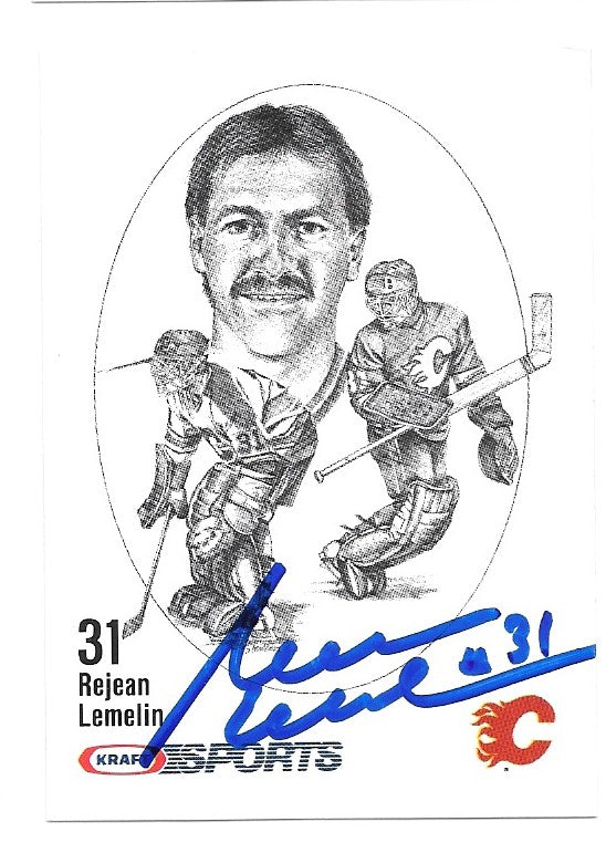 Rejean Lemelin Signed 1986-87 Kraft Drawings Hockey Card - Calgary Flames