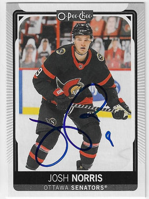Josh Norris Signed 2021-22 O-Pee-Chee Hockey Card - Ottawa Senators