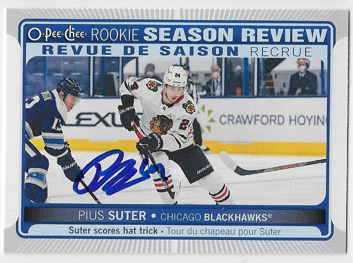 Pius Suter Signed 2021-22 O-Pee-Chee Hockey Card - Chicago Blackhawks #542