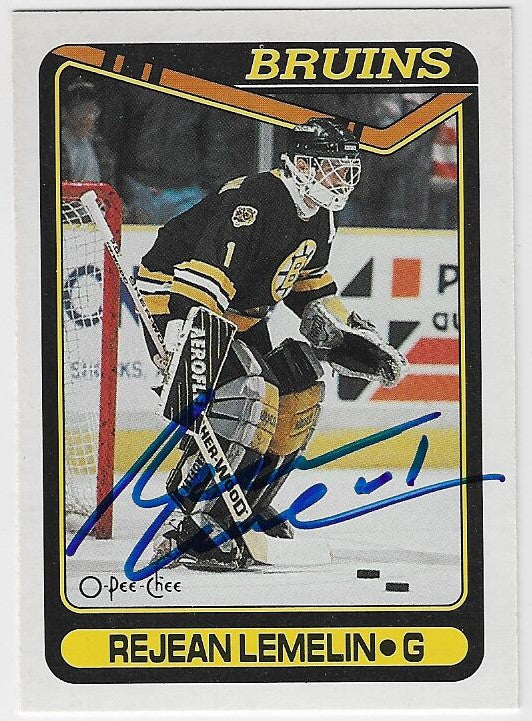 Rejean (Reggie) Lemelin Signed 1990-91 O-Pee-Chee Hockey Card - Boston Bruins