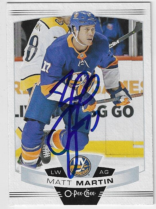Matt Martin Signed 2019-20 O-Pee-Chee Hockey Card - New York Islanders