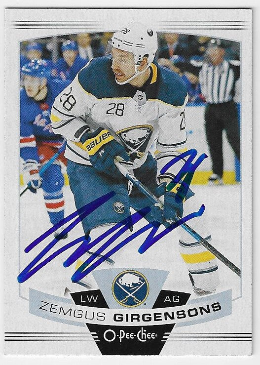 Zemgus Girgensons Signed 2019-20 O-Pee-Chee Hockey Card - Buffalo Sabres