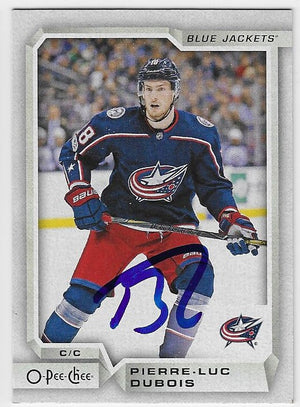 Pierre-Luc Dubois Signed 2018-19 O-Pee-Chee Hockey Card - Columbus Blue Jackets