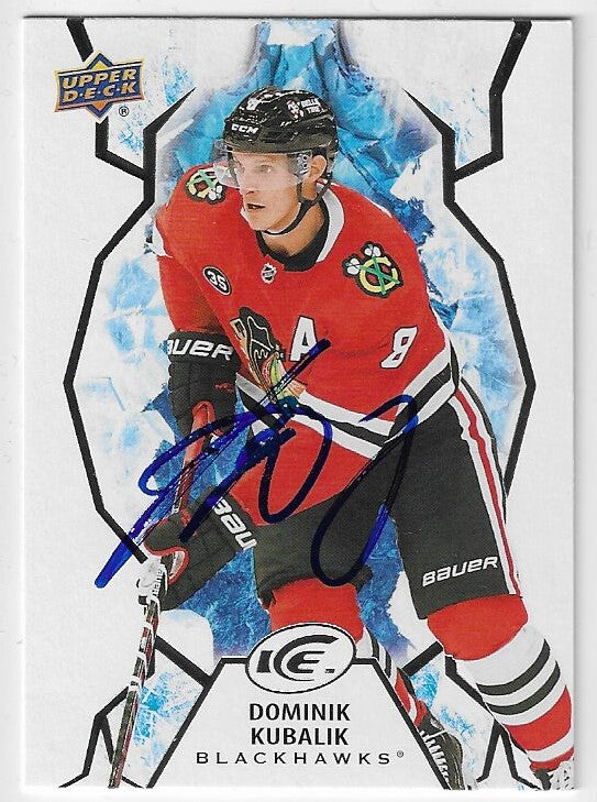 Domanik Kubalik Signed 2021-22 Upper Deck Ice Hockey Card - Chicago Blackhawks