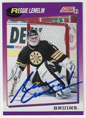 Rejean (Reggie) Lemelin Signed 1991-92 Score Hockey Card - Boston Bruins