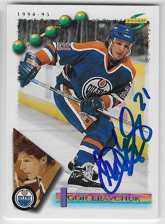 Carte de hockey Score signée par Igor Kravchuk (Edmonton Oilers), saison 1994-1995