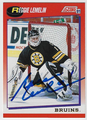 Rejean (Reggie) Lemelin Signed 1991-92 Score Hockey Card - Boston Bruins