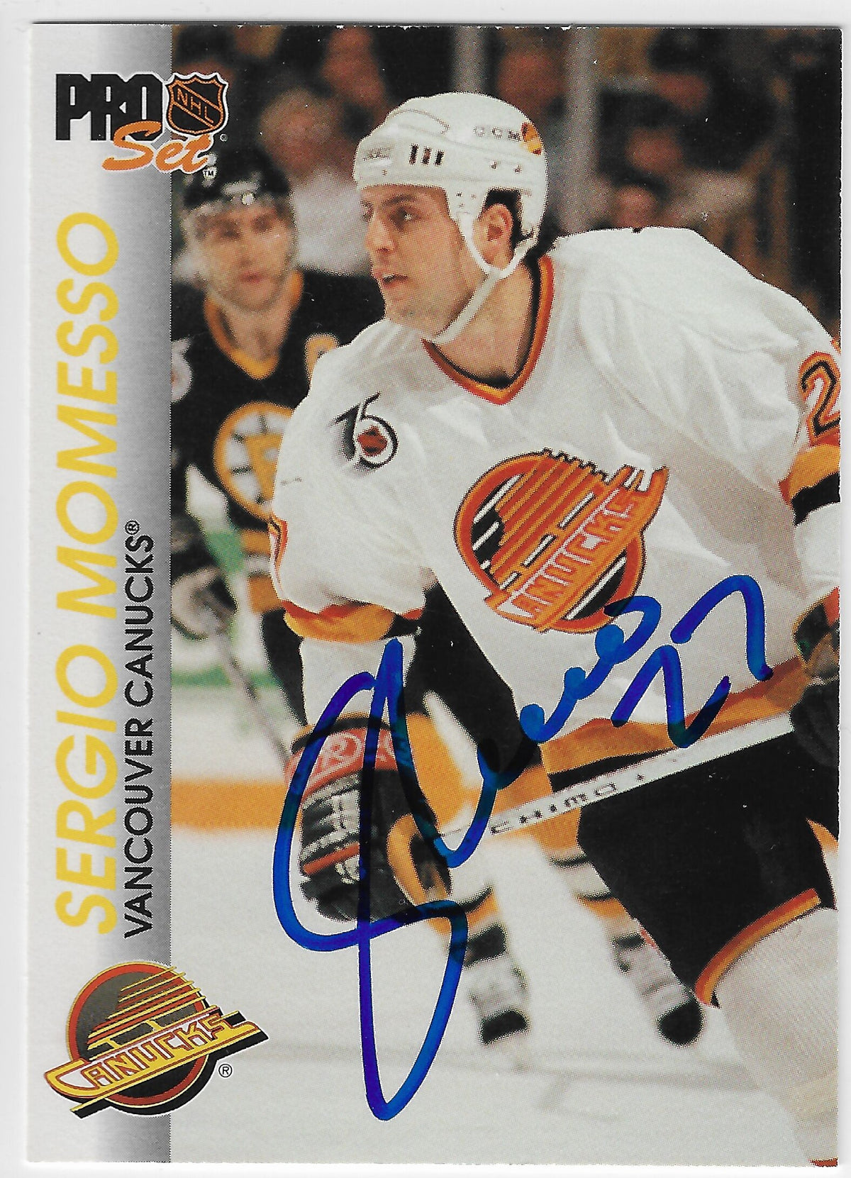 Sergio Momesso Signed 1992-93 Pro Set Hockey Card - Vancouver Canucks