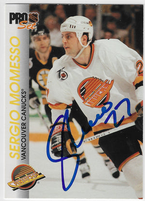 Sergio Momesso Signed 1992-93 Pro Set Hockey Card - Vancouver Canucks