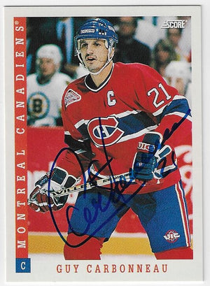 Guy Carbonneau Signed 1993-94 Score Hockey Card - Montreal Canadiens
