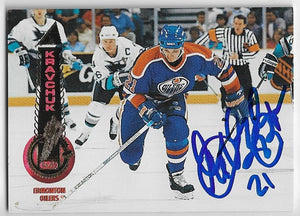 Carte de hockey Pinnacle 1994-95 signée par Igor Kravchuk - Oilers d'Edmonton