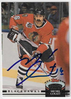 Michel Goulet Signed 1992-93 Topps Stadium Hockey Card - Chicago Blackhawks