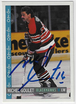 Michel Goulet Signed 1992-93 O-Pee-Chee Hockey Card - Chicago Blackhawks