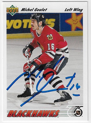 Michel Goulet Signed 1991-92 Upper Deck Hockey Card - Chicago Blackhawks