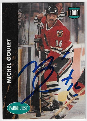 Michel Goulet Signed 1991-92 Parkhurst Hockey Card - Chicago Blackhawks #215
