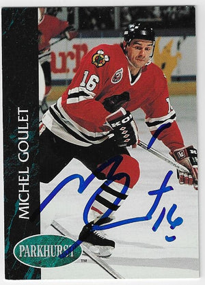 Michel Goulet Signed 1992-93 Parkhurst Hockey Card - Chicago Blackhawks