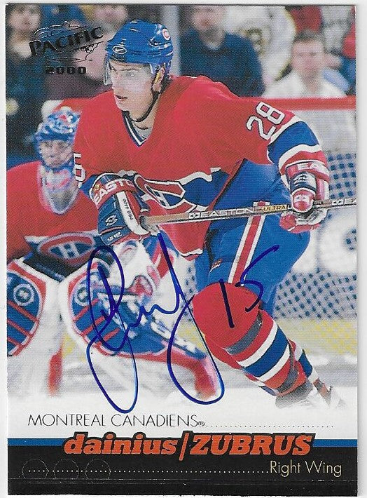 Dainius Zubrus Signed 1999-00 Pacific Hockey Card - Montreal Canadiens